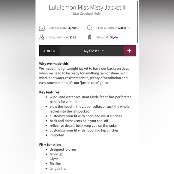 975. Like New - Lululemon Miss Misty Jacket II Star Crushed Multi With Hood - Picture 2 of 12